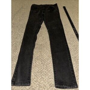 M.Society Mens 30x32 Distressed Acid Wash Y2k Black Jeans Stretch. Pockets